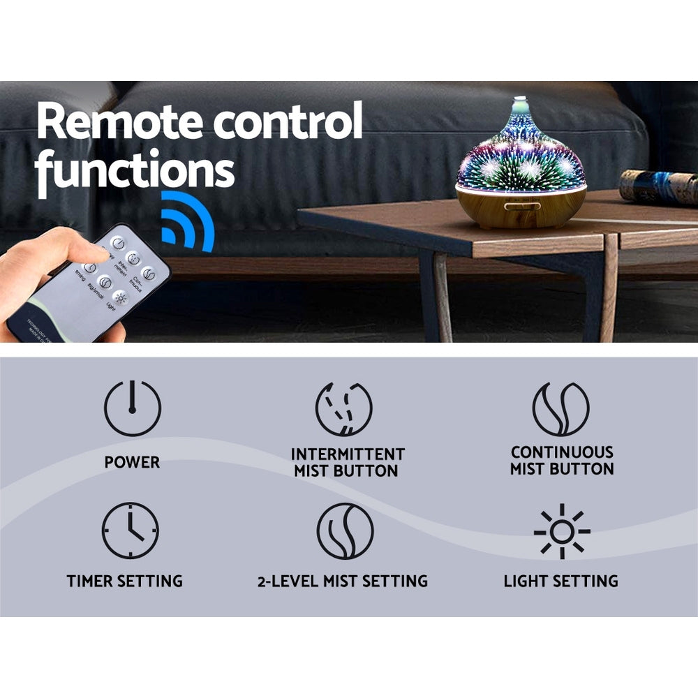 Devanti Aroma Diffuser Aromatherapy 3D Glass 400ml - SuperSaverAU - view 5