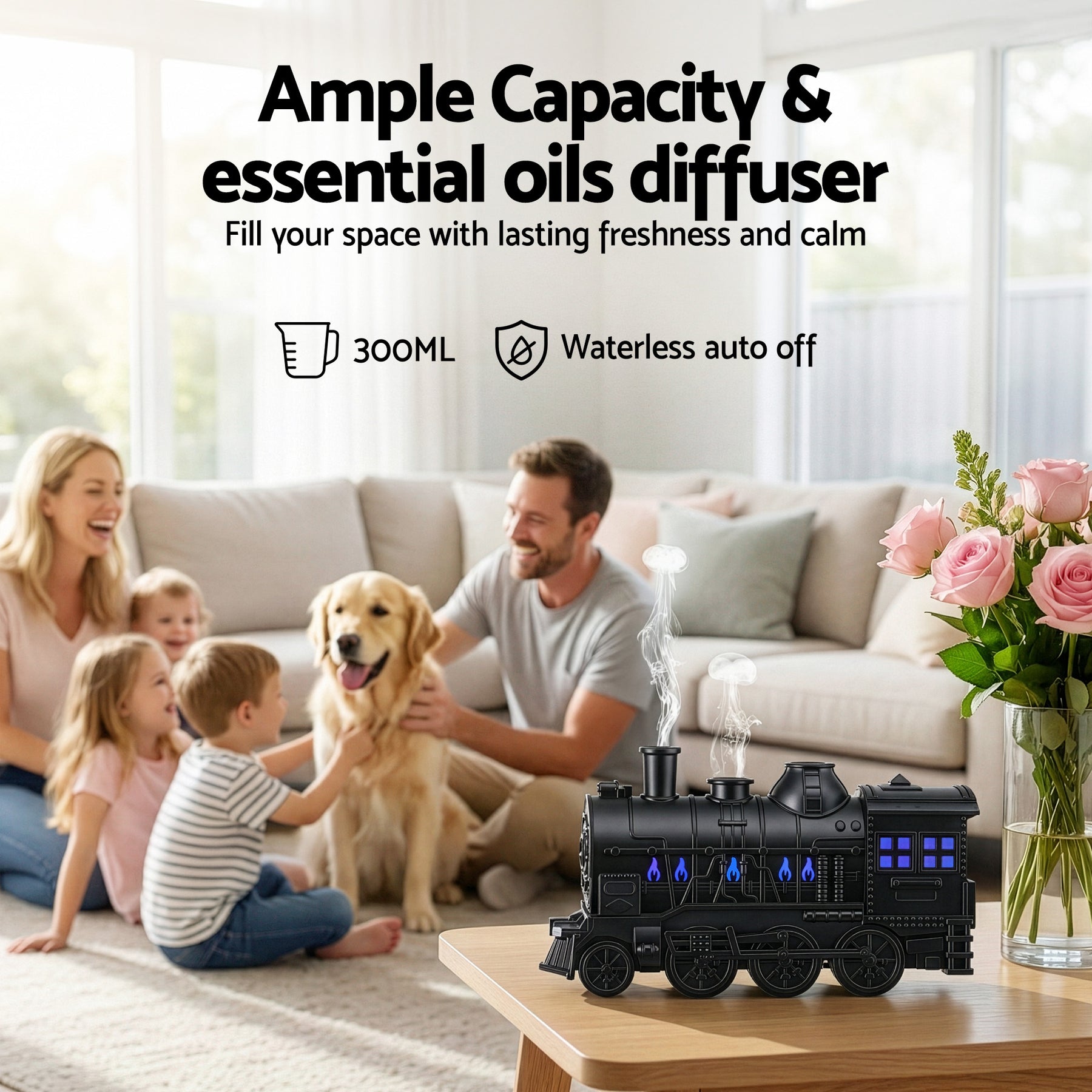 Devanti Train Aroma Diffuser 300ml with Smoke Ring LED Timer