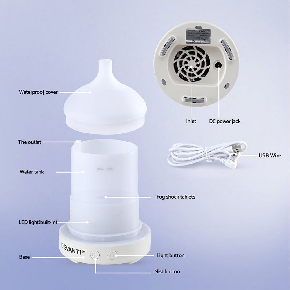 Devanti Ultrasonic Aroma Diffuser 100ml, 4-in-1 Humidifier & LED Night Light - SuperSaverAU - view 9
