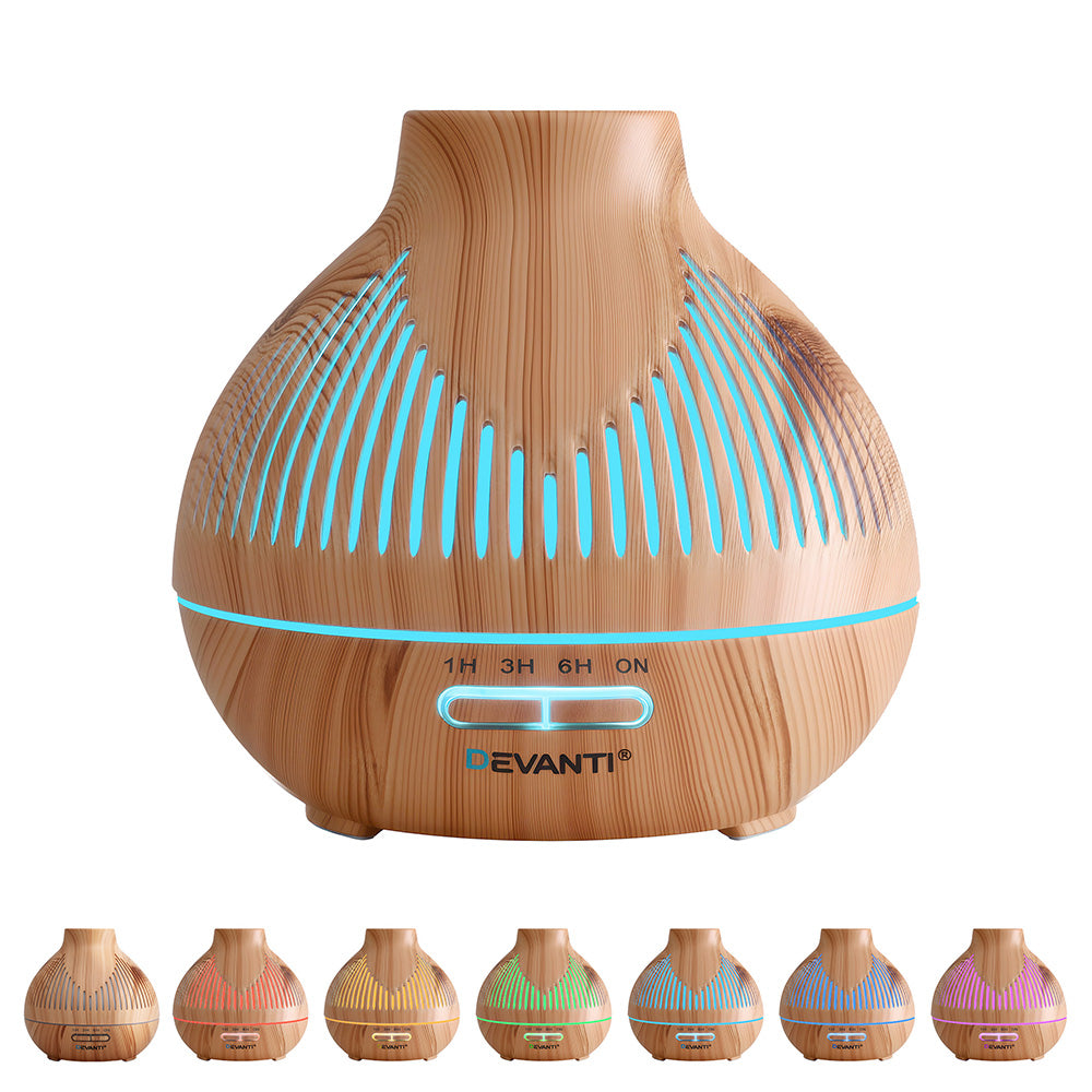 Devanti Aroma Diffuser 400ml Wood Grain Ultrasonic Humidifier with LED Lights - SuperSaverAU - view 2
