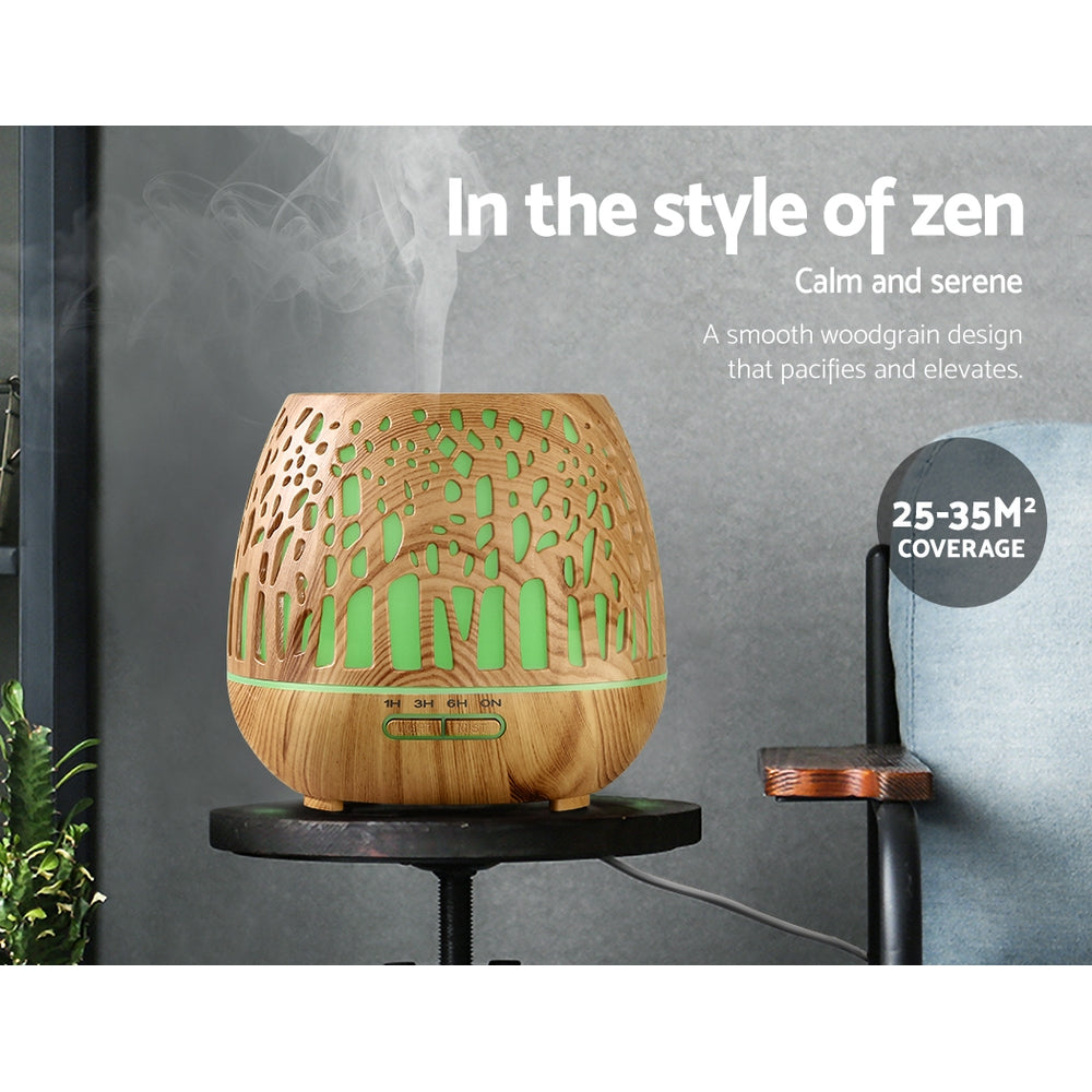 Devanti Aroma Diffuser Aromatherapy Wood Grain 400ml - SuperSaverAU - view 3