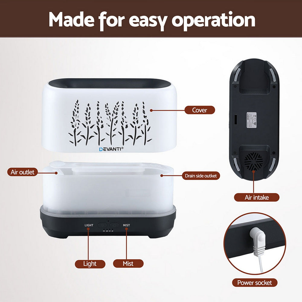 Devanti Aroma Diffuser 200ml with Simulated Flame Effect, Ultrasonic Mist, Timer - SuperSaverAU - view 8