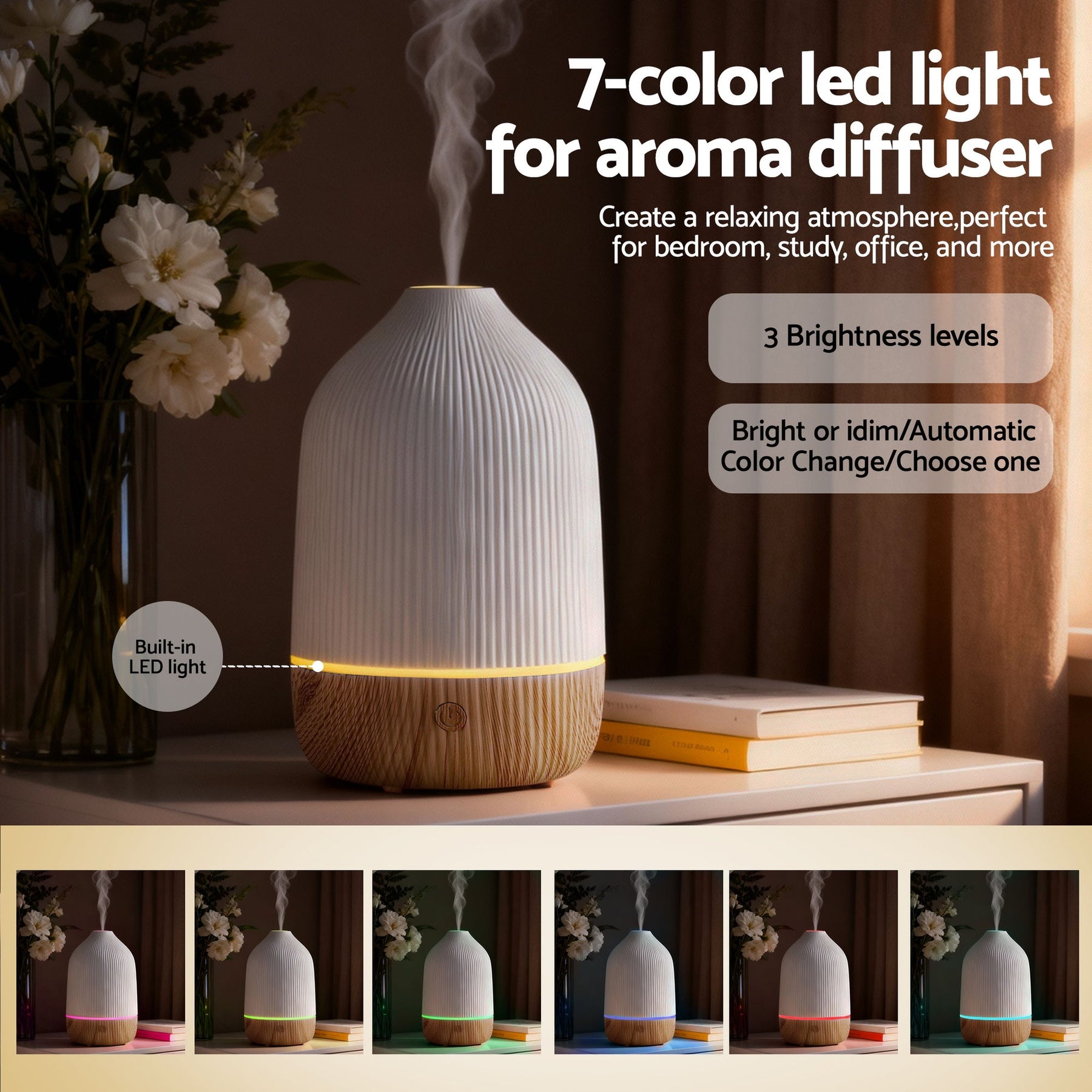 Devanti Ultrasonic Aroma Diffuser 100ml, 7-Colour LED, Humidifier, Night Light - SuperSaverAU - view 5