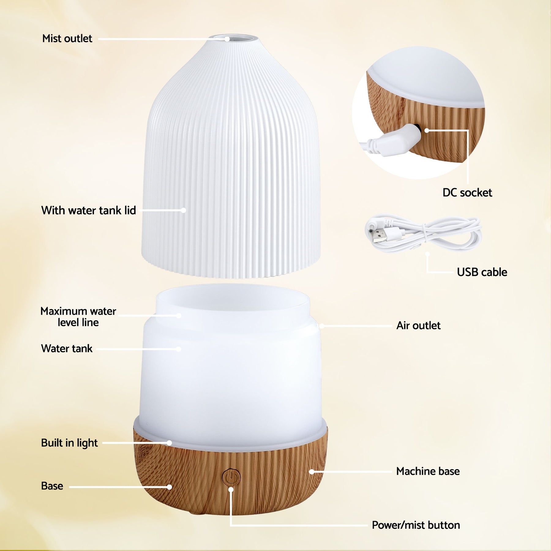 Devanti Ultrasonic Aroma Diffuser 100ml, 7-Colour LED, Humidifier, Night Light - SuperSaverAU - view 8