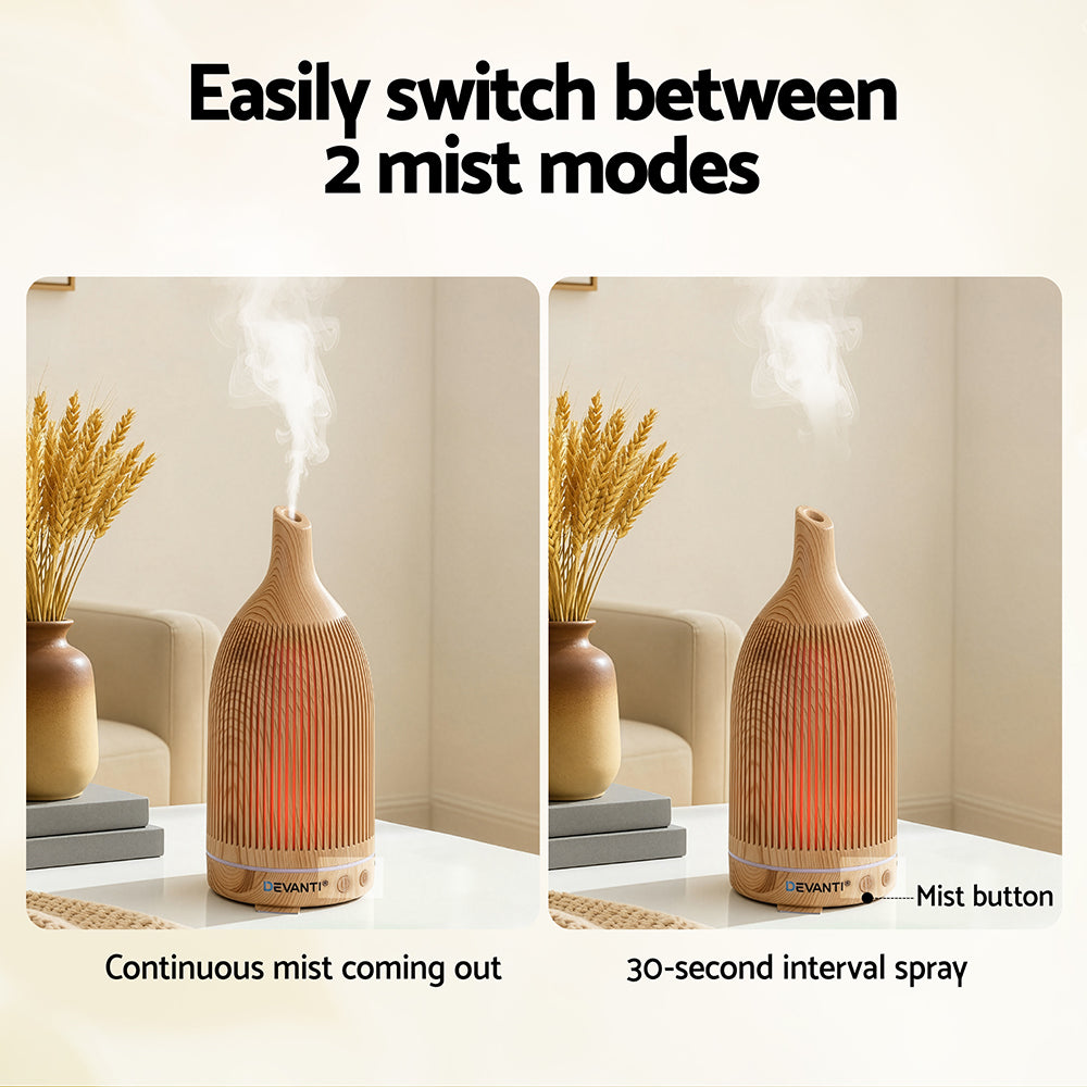 Devanti Ultrasonic Aroma Diffuser Aromatherapy 200ml LED Lights Iron Humidifier Forest Light wood grain - SuperSaverAU - view 5