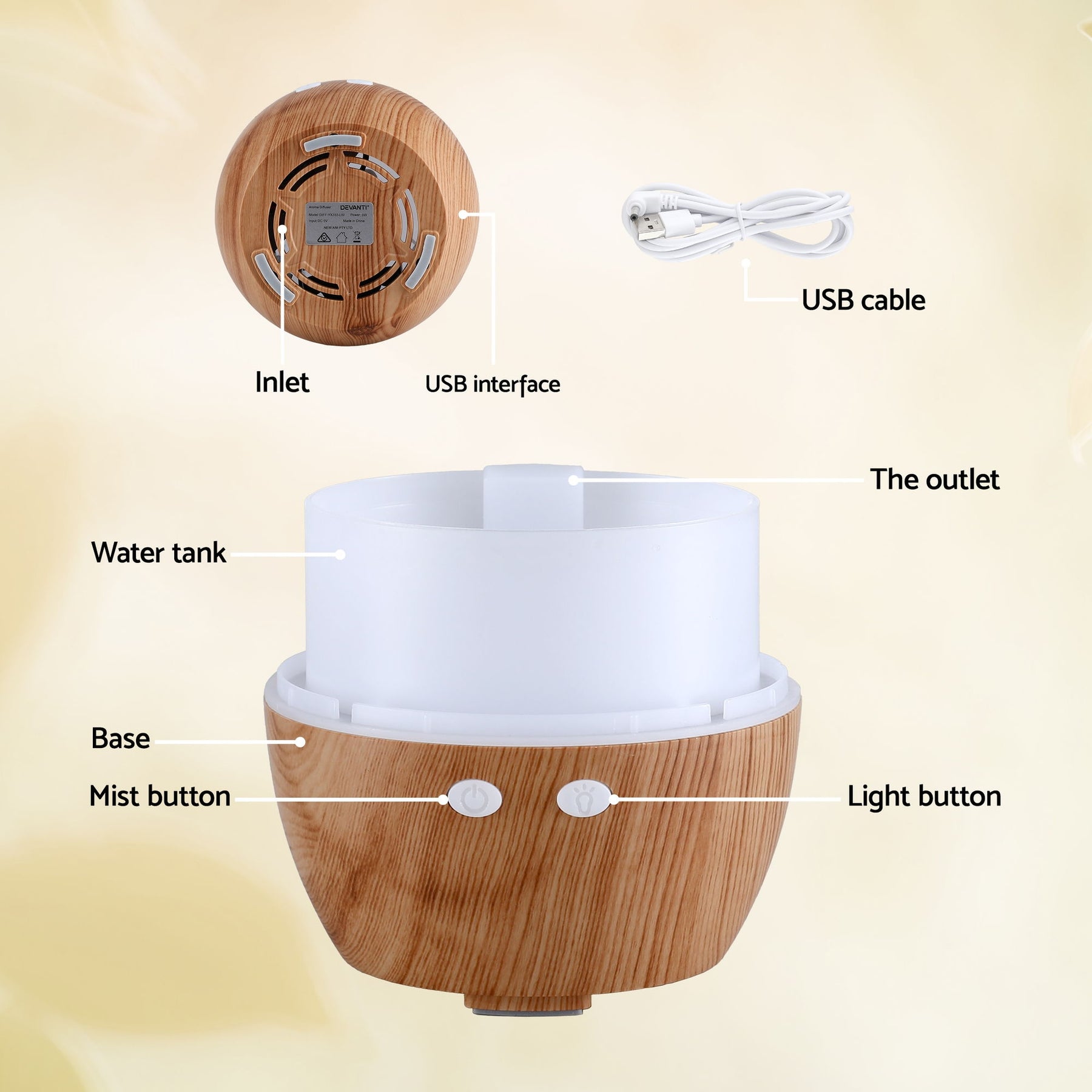 Devanti Aroma Diffuser 130ml Ultrasonic Humidifier with LED Lights and Timer - SuperSaverAU - view 8