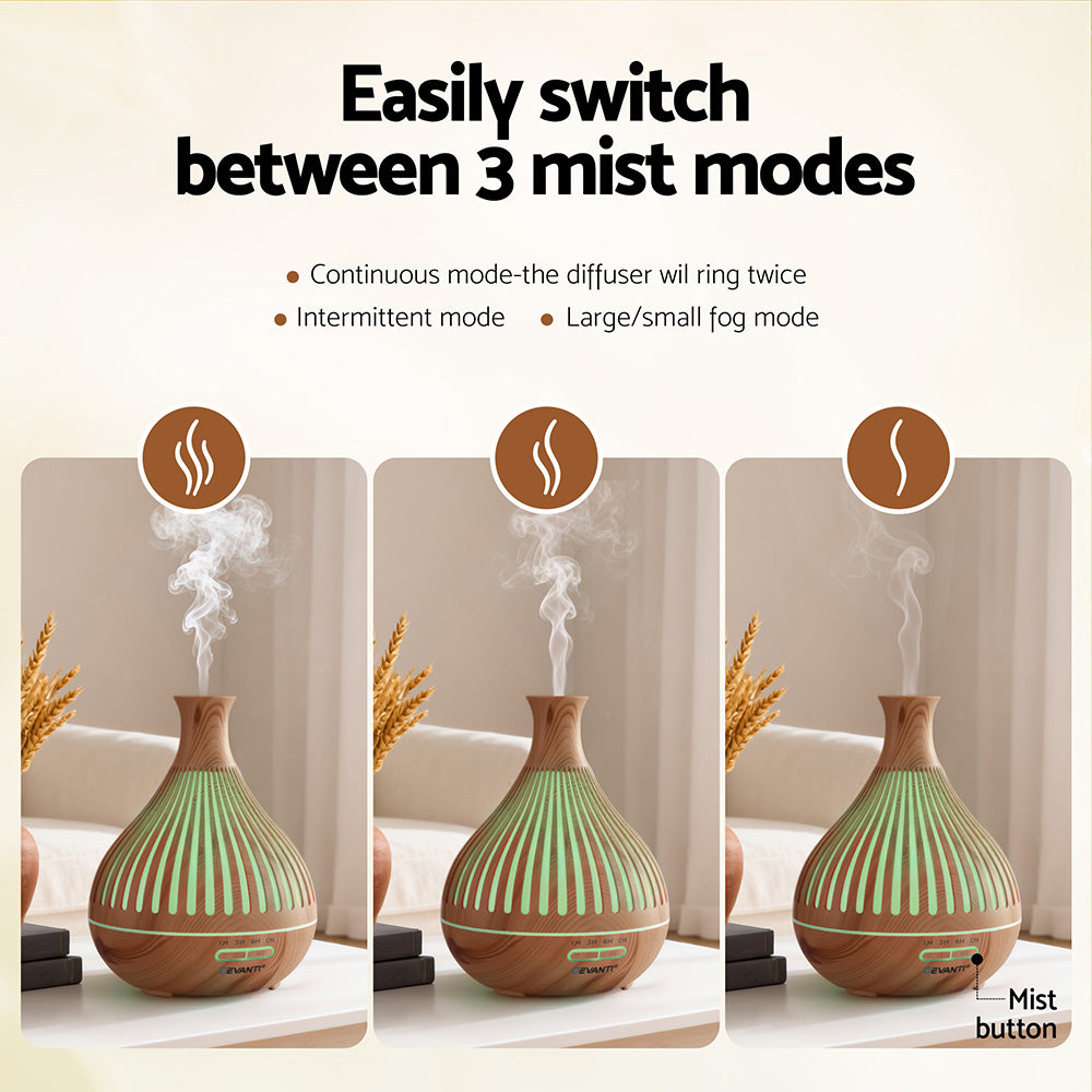 Devanti Aroma Diffuser 400ml Wood Grain Humidifier with LED Lights & Timer - SuperSaverAU - view 5