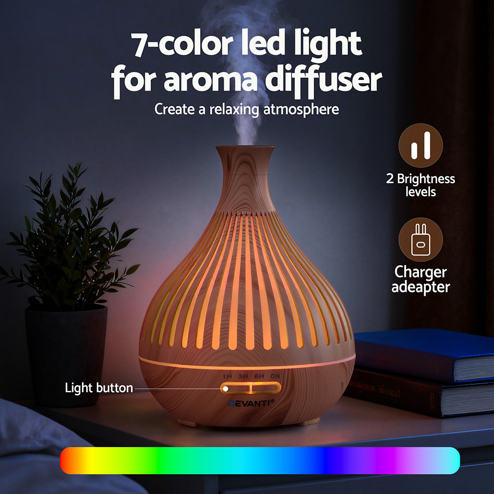 Devanti Aroma Diffuser 400ml Wood Grain Humidifier with LED Lights & Timer - SuperSaverAU - view 6