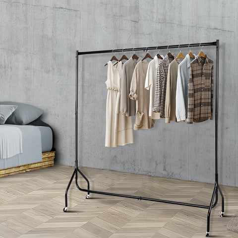 Artiss 6FT Metal Garment Display Rail - Black, 60kg Capacity, Rolling Castors - SuperSaverAU - view 1