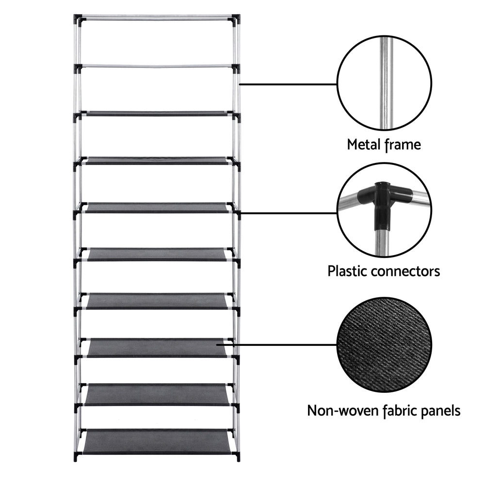 Artiss 10-Tier Shoe Rack Cabinet with Removable Cover - Black - SuperSaverAU - view 7