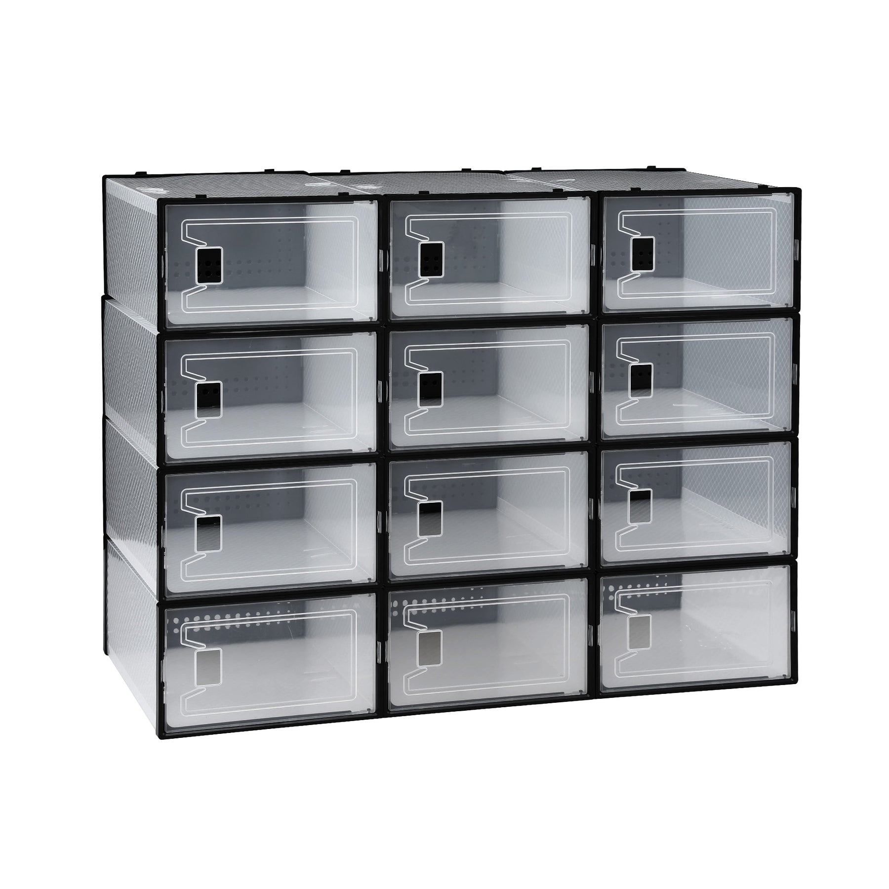 Artiss Set of 12 Stackable Shoe Storage Boxes Black Transparent Organiser