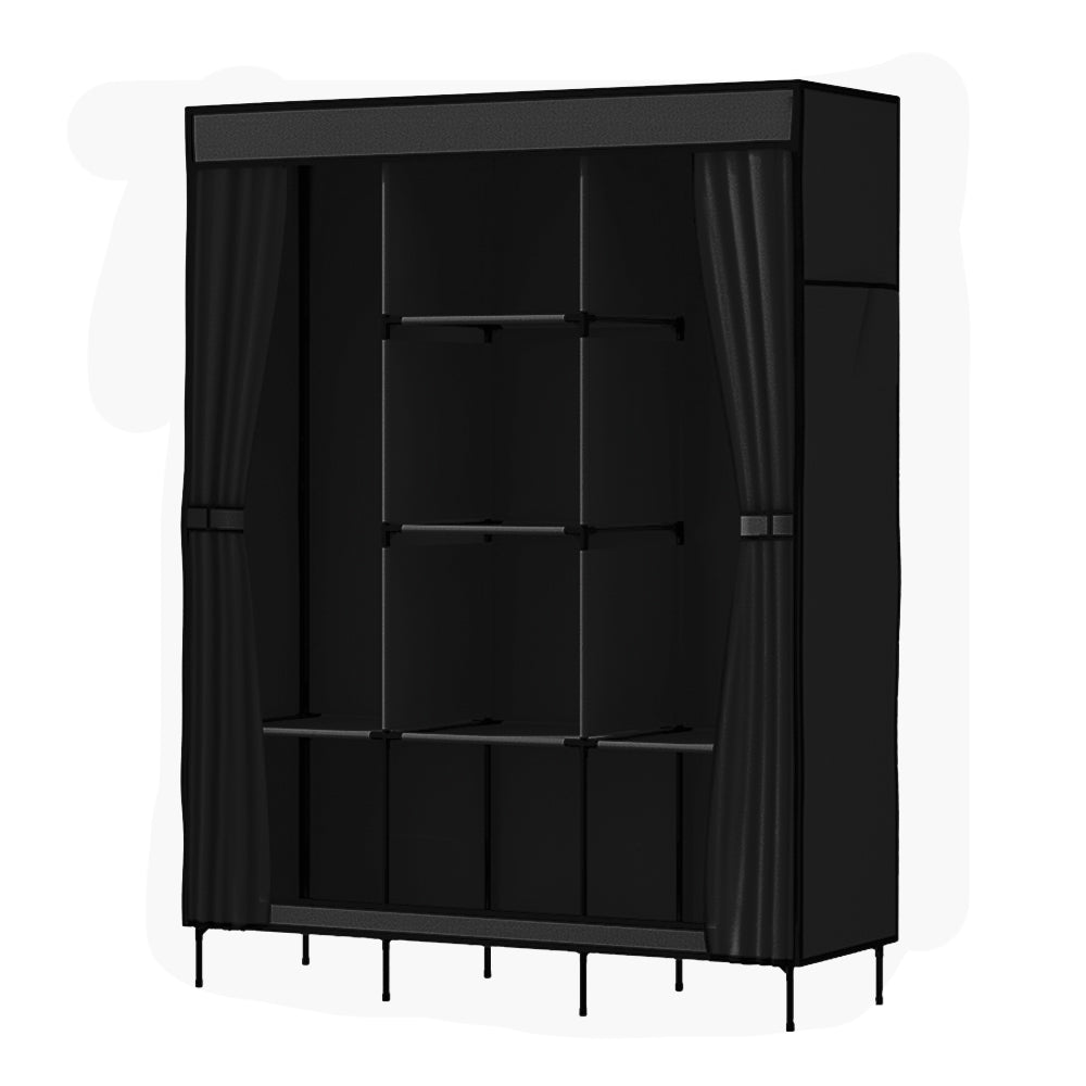 Artiss DIY Fabric Wardrobe 124x42x173cm - Large Capacity, Tool-Free Assembly, Black - SuperSaverAU - view 3