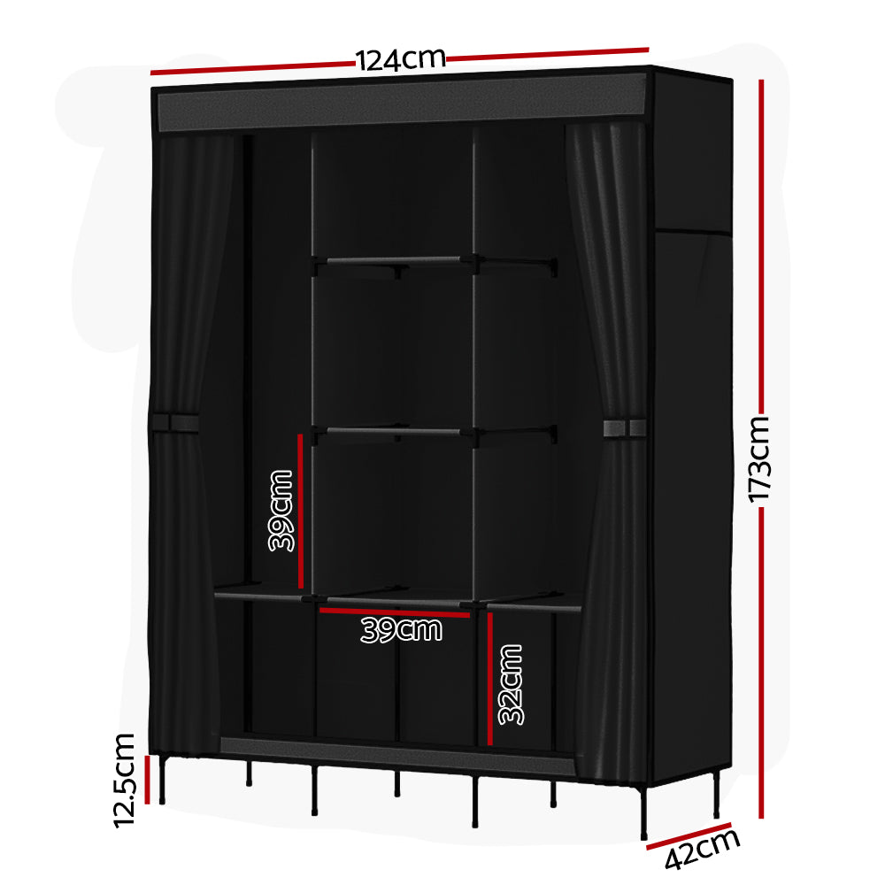 Artiss DIY Fabric Wardrobe 124x42x173cm - Large Capacity, Tool-Free Assembly, Black - SuperSaverAU - view 4