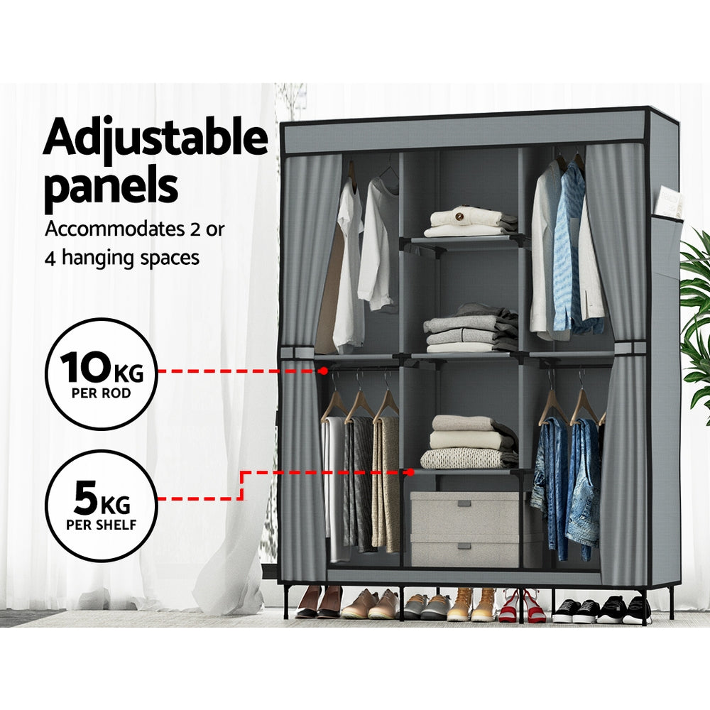 Artiss DIY Fabric Wardrobe Grey 124x42x173cm with Adjustable Panels & Tool-Free Assembly - SuperSaverAU - view 6