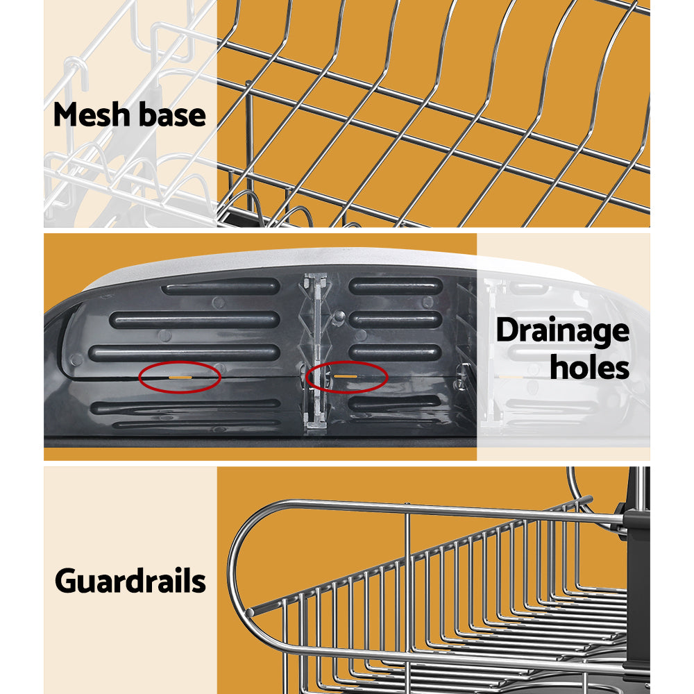 Cefito 2-Tier Dish Rack, Stainless Steel & PP Plastic, Easy to Clean, 50cm x 38cm x 28.5cm - SuperSaverAU - view 6