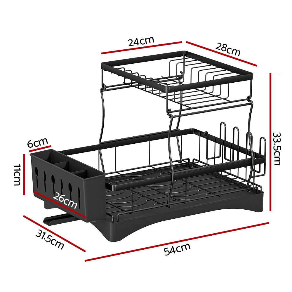 Cefito 2-Tier Dish Rack, Detachable Design, Steel Frame, 54cm x 31.5cm x 33.5cm - SuperSaverAU - view 2