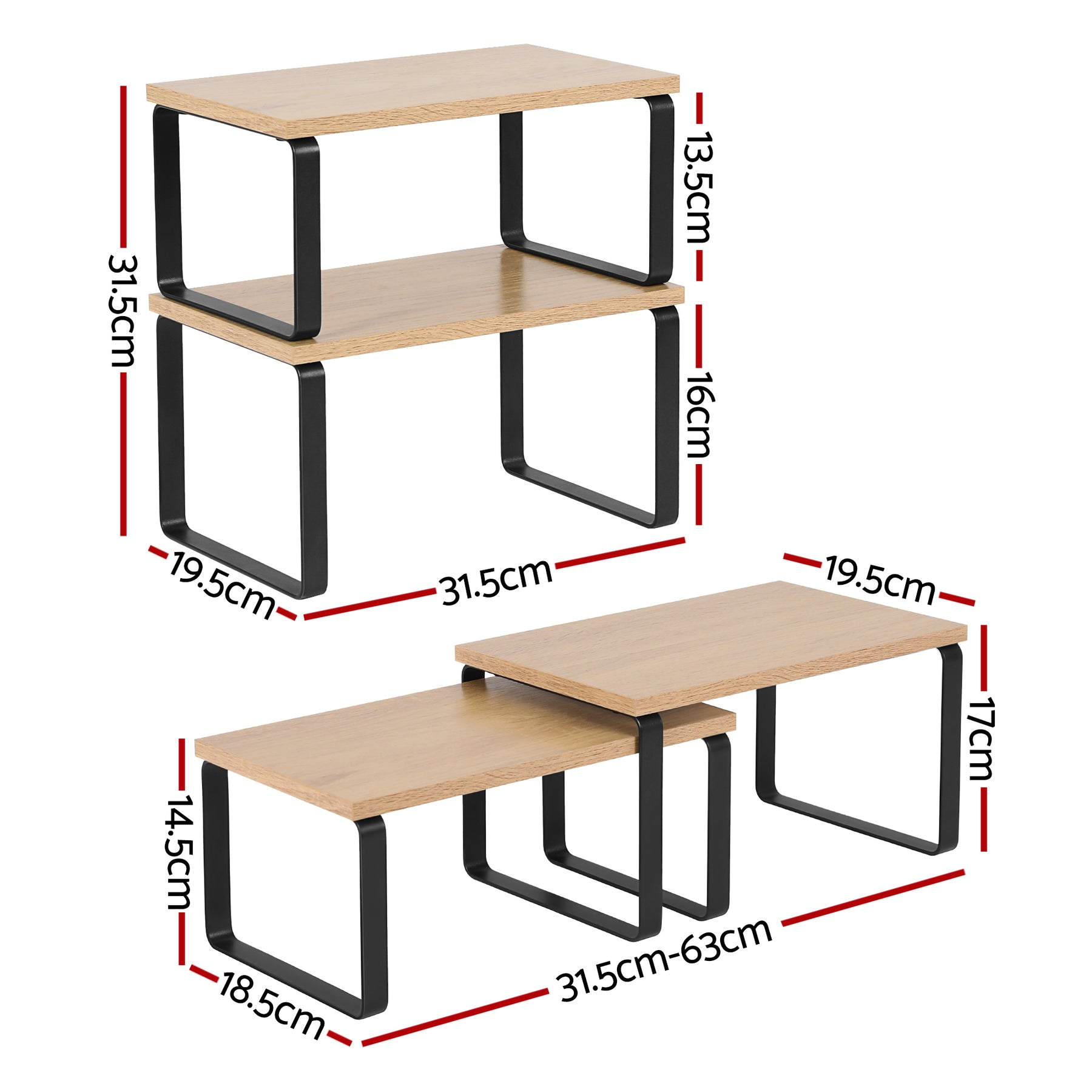Cefito Kitchen Storage Shelf Organiser Set – Pine Wood 2 Pack