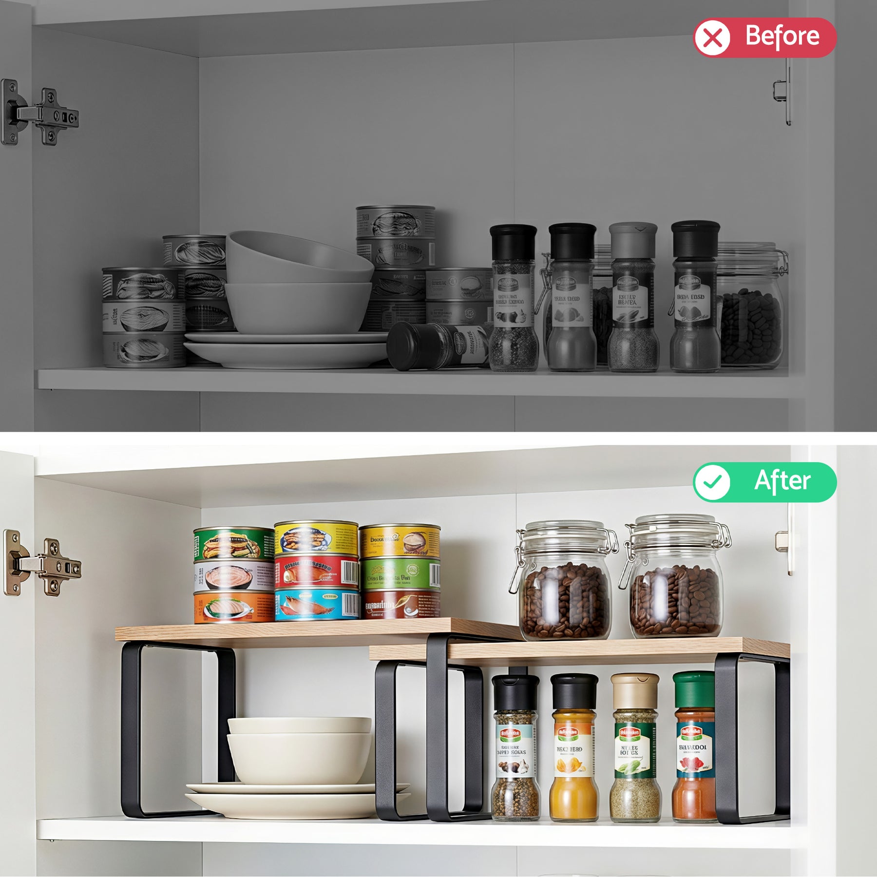 Cefito Kitchen Storage Shelf Organiser Set – Pine Wood 2 Pack