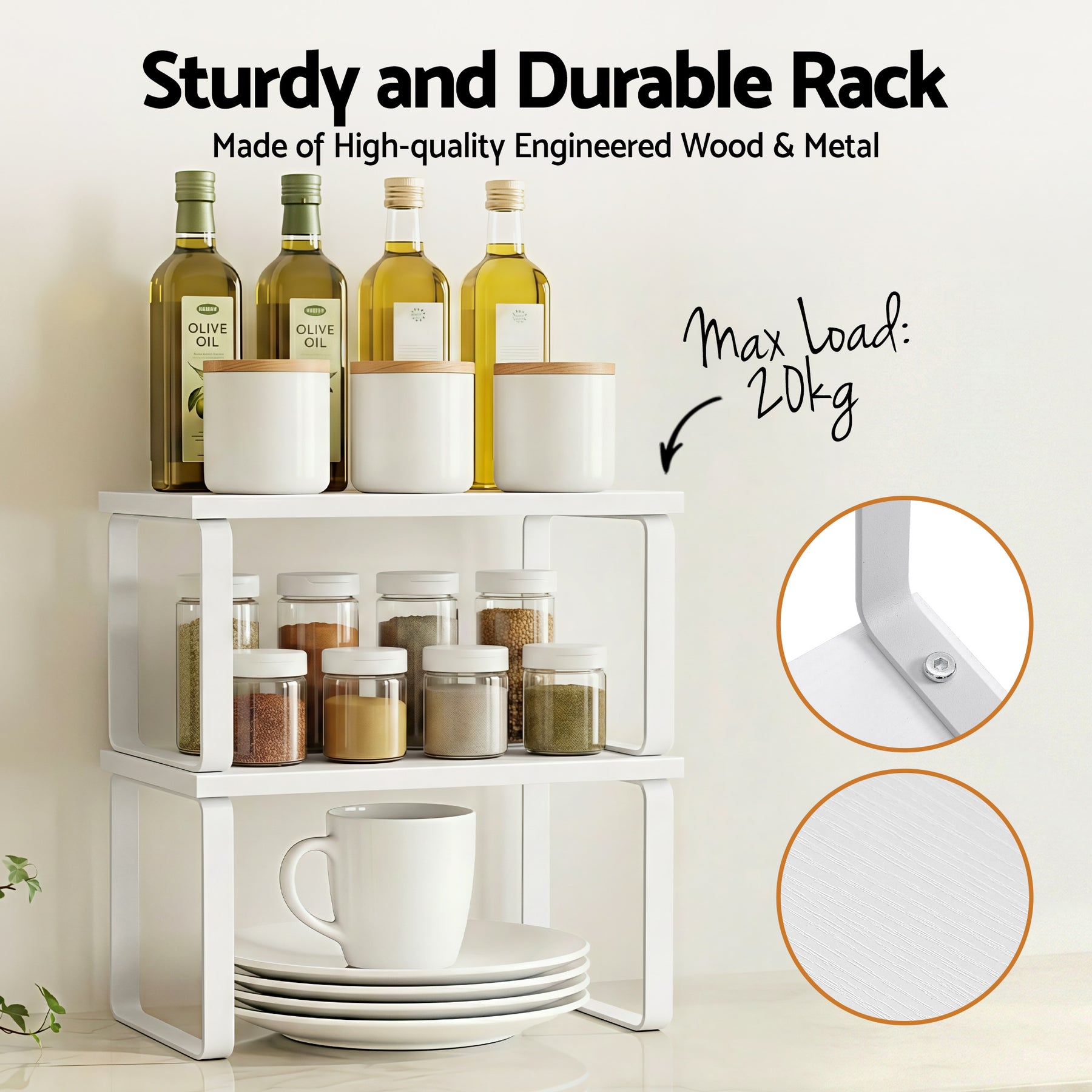 Cefito Kitchen Storage Shelf Organiser Set – White 2 Pack