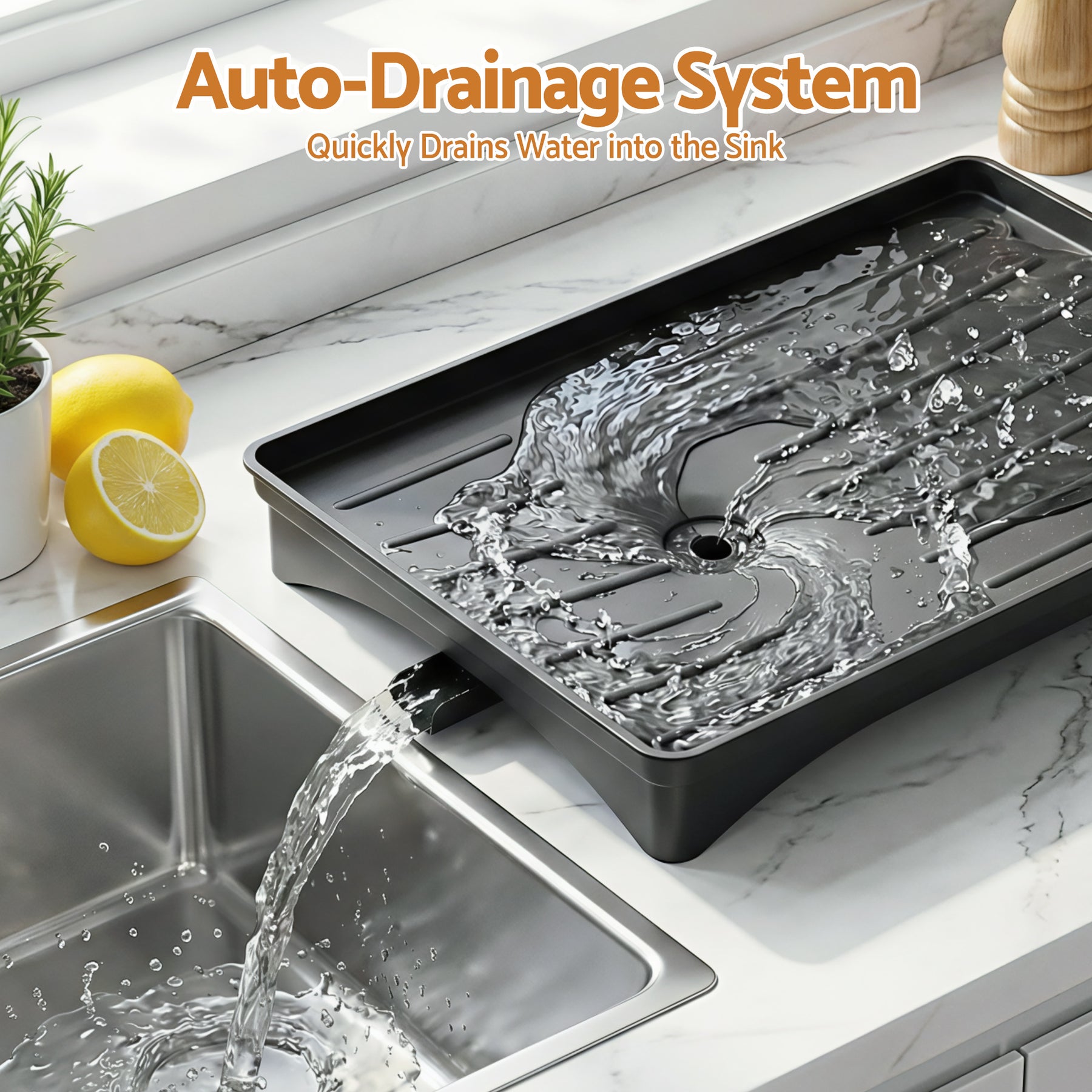 Cefito Expandable Dish Drying Rack – Black, Auto Drainage with 360° Swivel Spout
