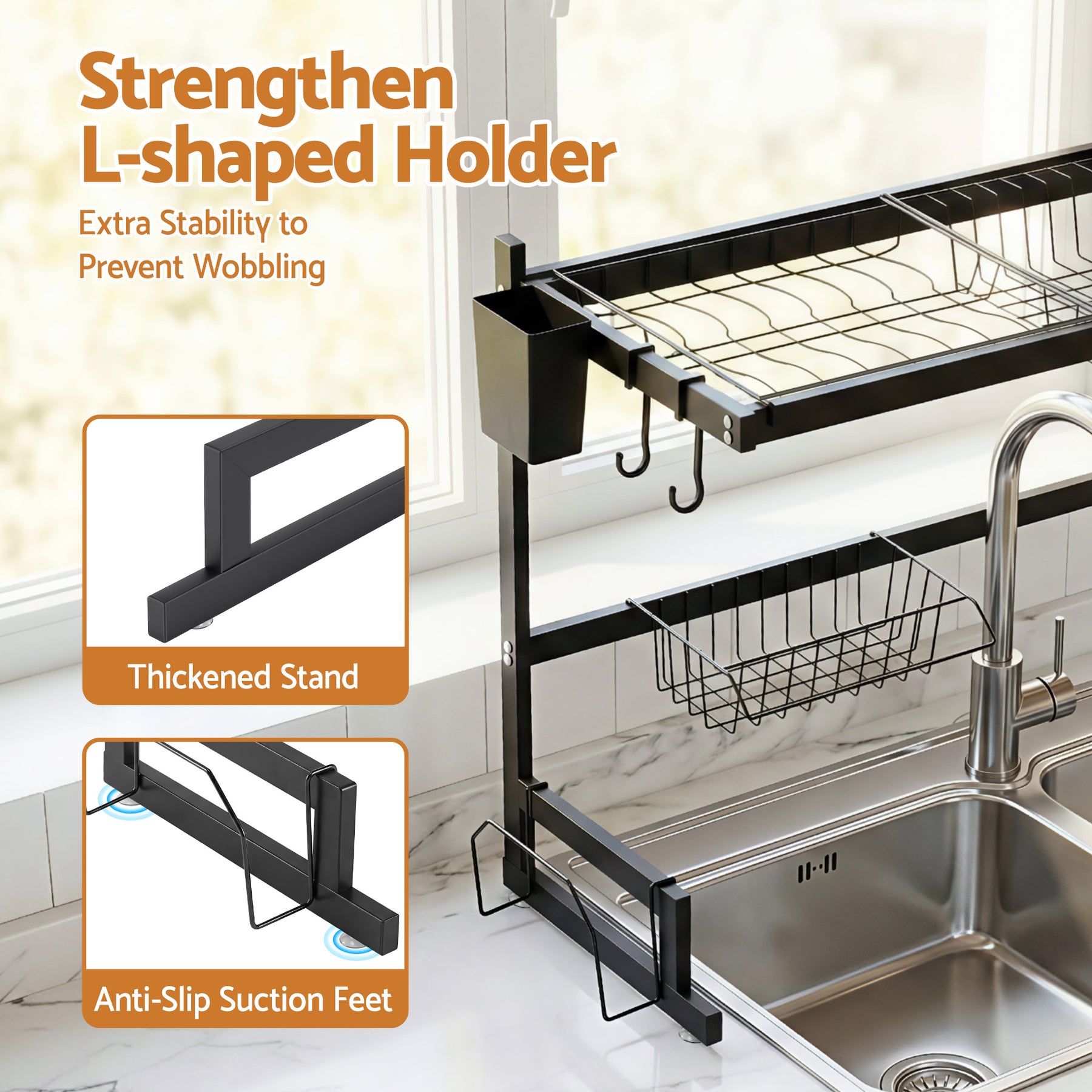 Cefito Over Sink Dish Drying Rack – Black 85cm, 2 Tier Carbon Steel