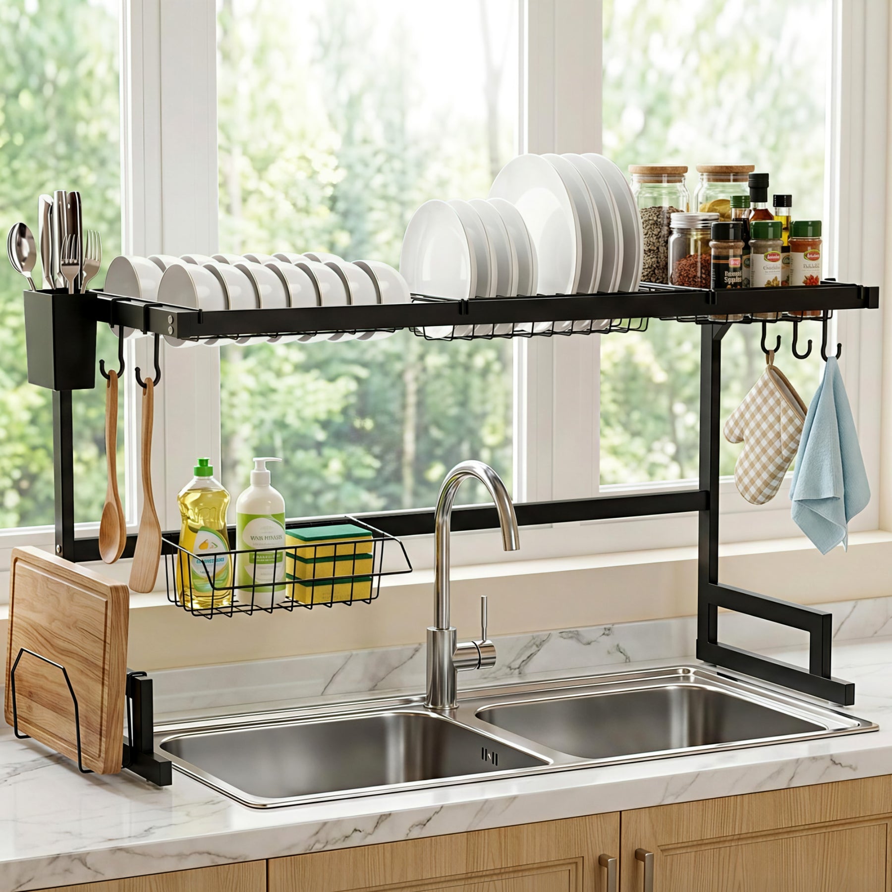 Cefito Over Sink Dish Drying Rack – Black 85cm, 2 Tier Carbon Steel
