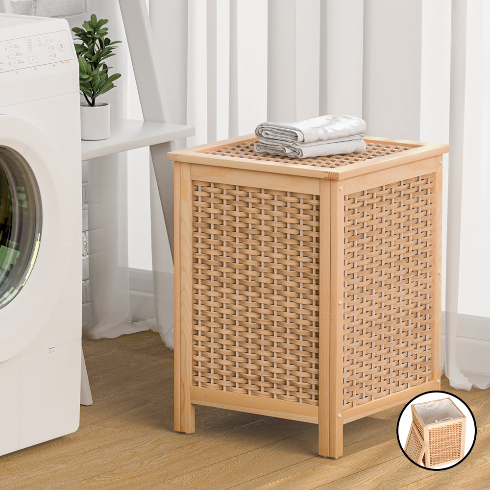 Artiss Laundry Hamper 38cm x 38cm x 55cm Pine Wood Frame with Detachable Lid - SuperSaverAU - view 6