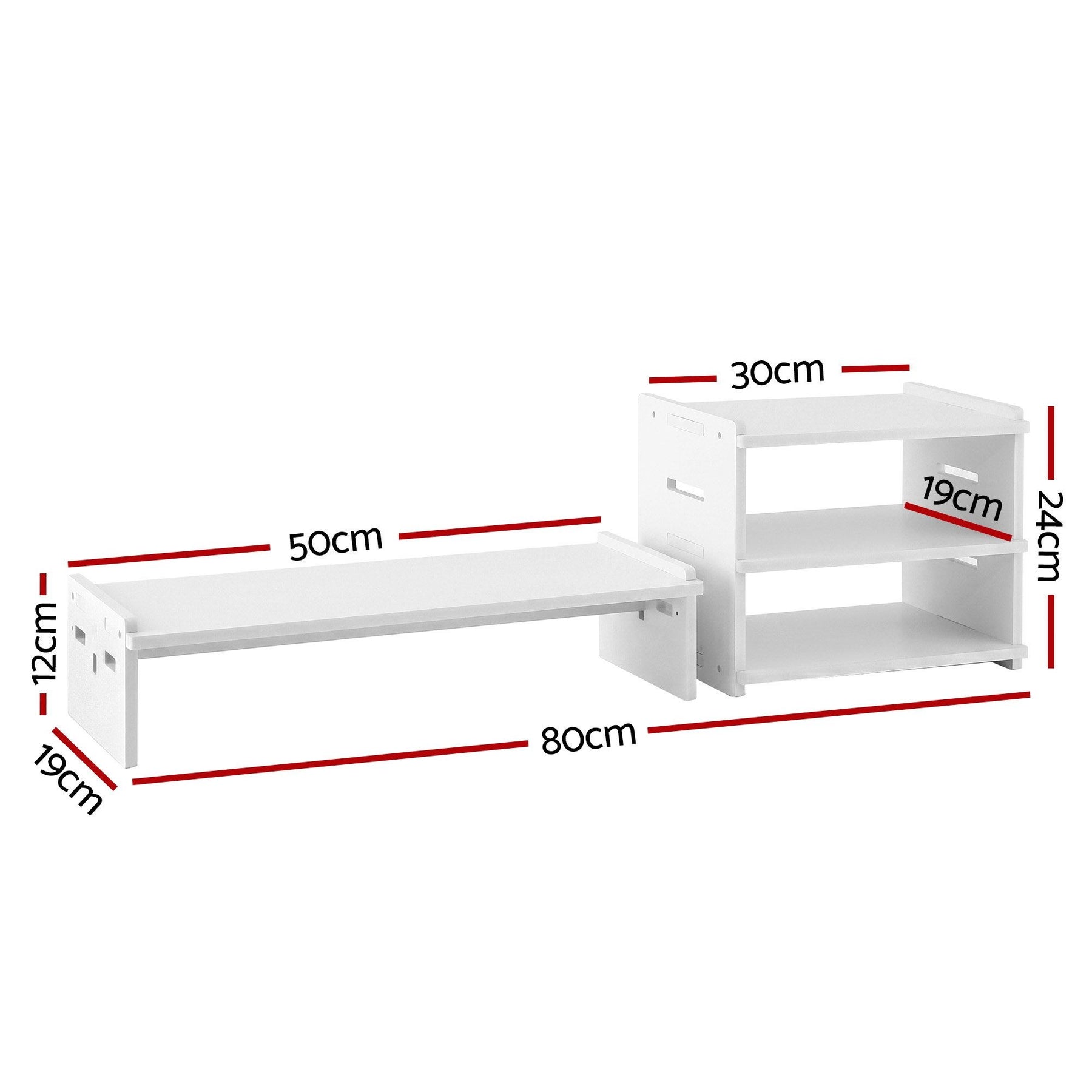 Artiss 2-in-1 Monitor Stand & 3-Tier Desk Organiser – White PVC, 20kg Capacity