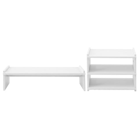 Artiss 2-in-1 Monitor Stand & 3-Tier Desk Organiser – White PVC, 20kg Capacity