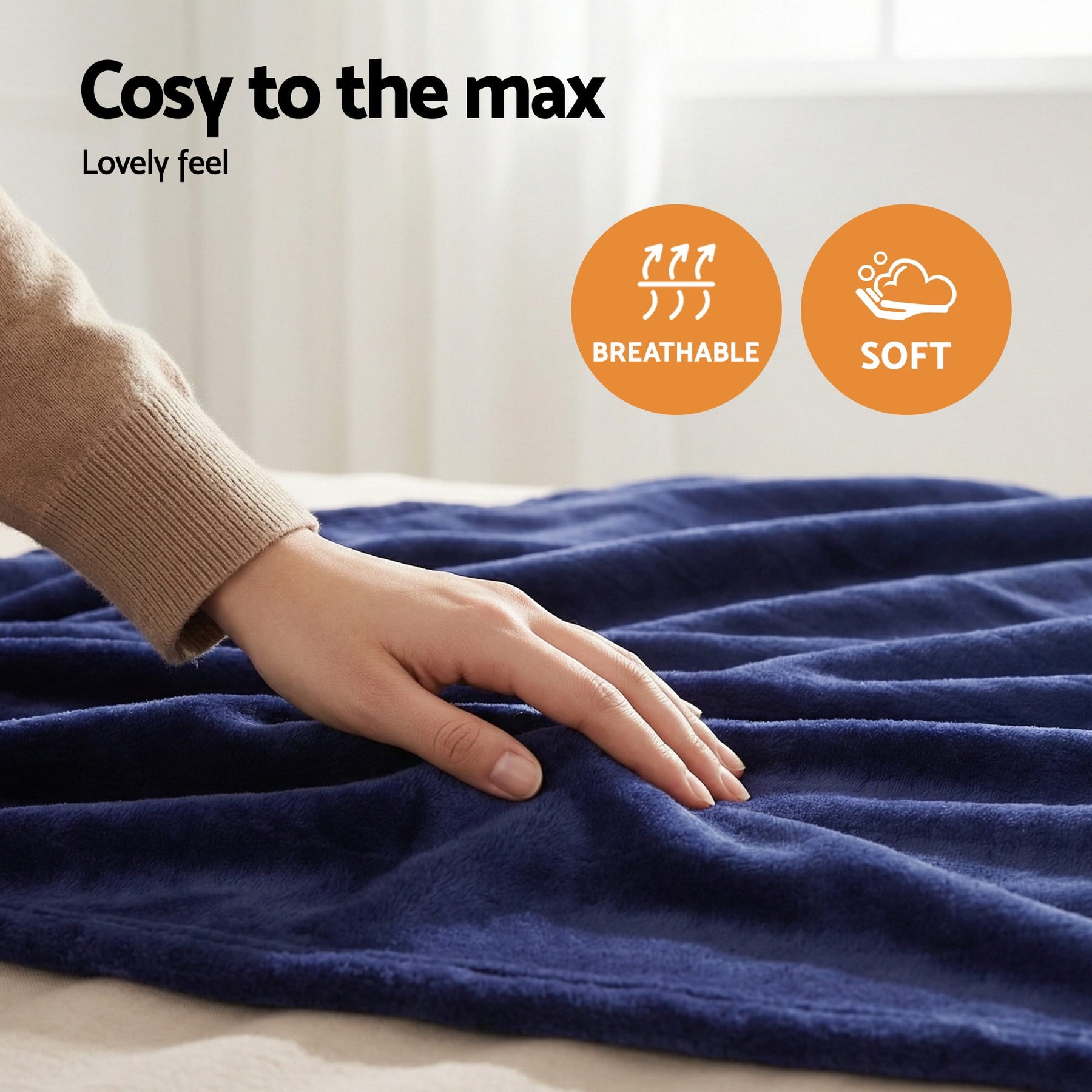 Giselle Bedding Electric Throw Rug – Navy Blue 200 x 180cm, 9 Heat Settings