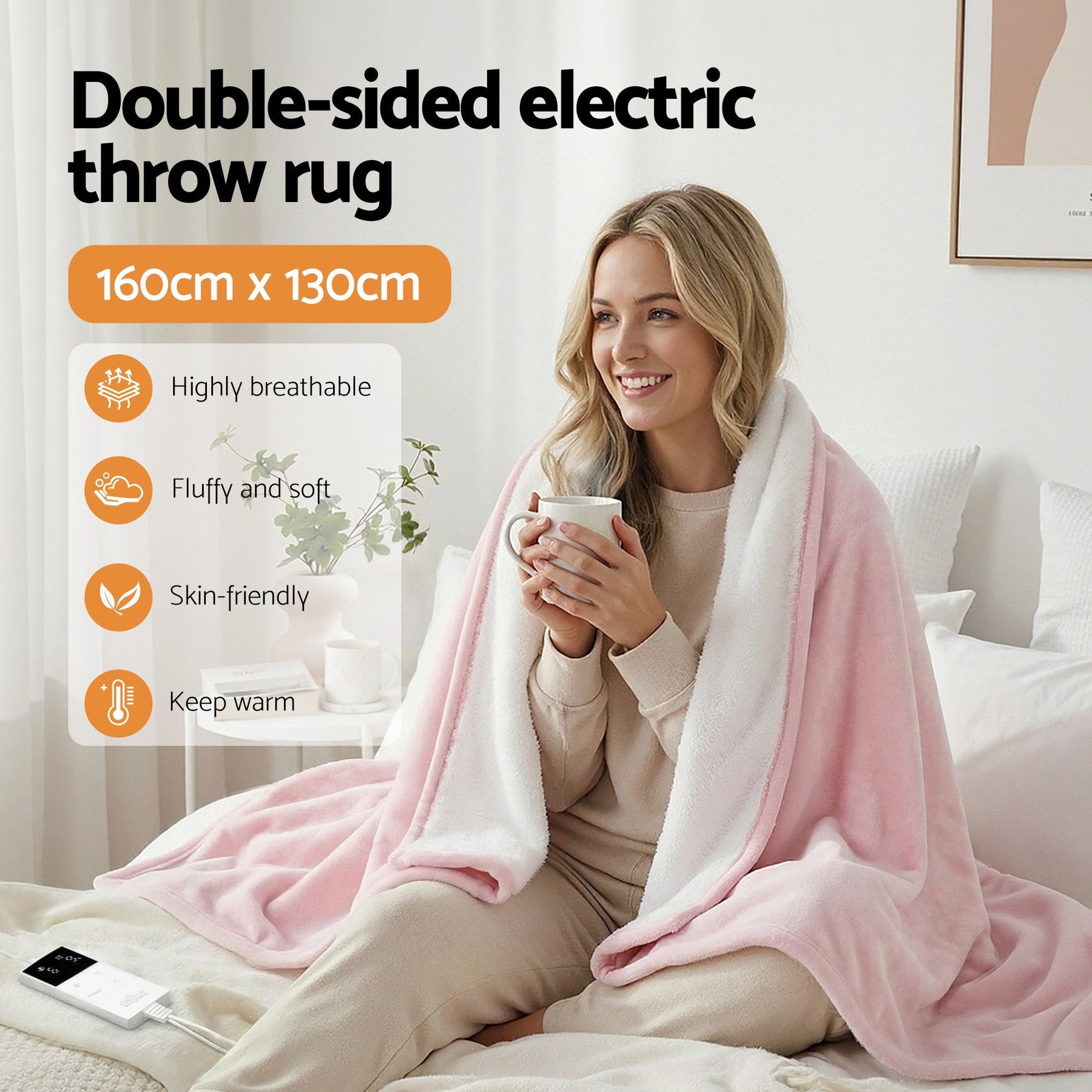 Giselle Bedding Electric Throw Rug – Pink 160 x 130cm, 9 Heat Settings