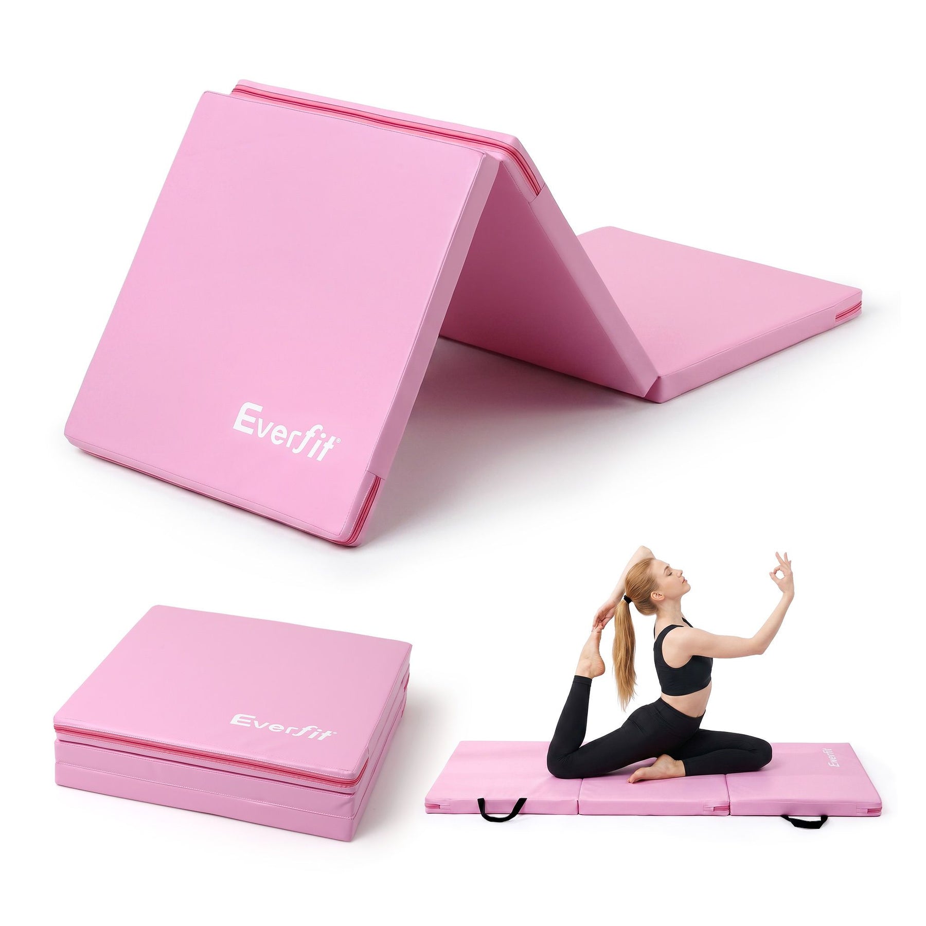Everfit Pink Folding Gymnastics Mat with Carry Handles - 181 x 61cm