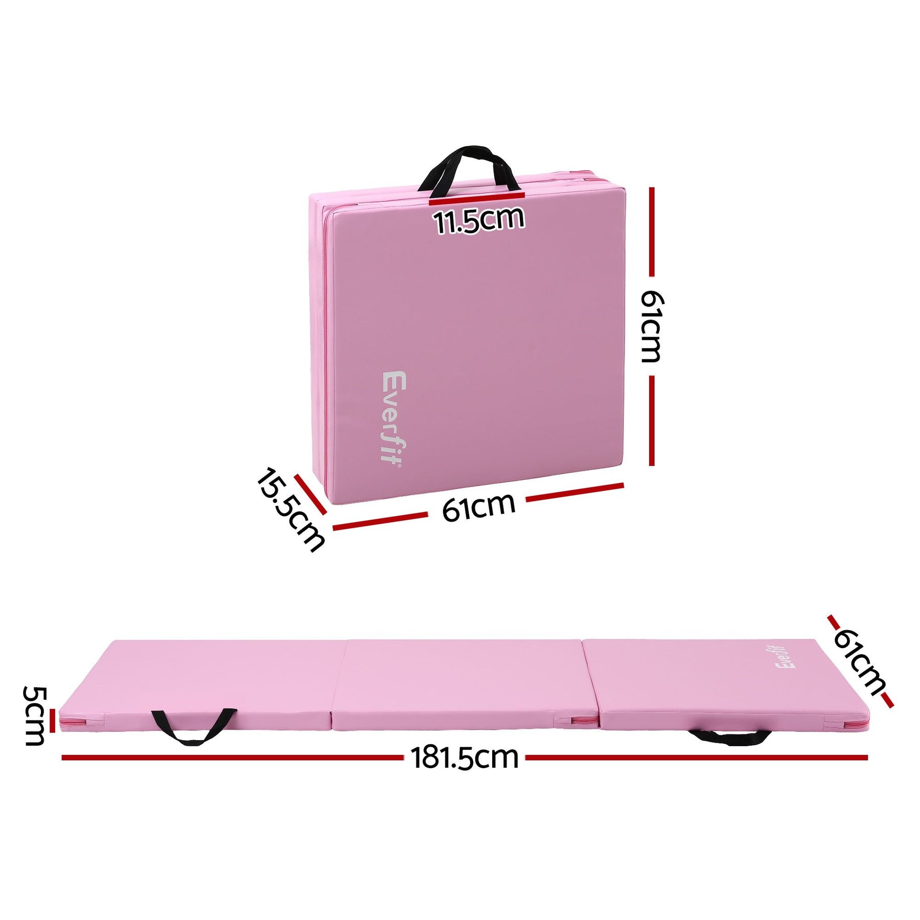 Everfit Pink Folding Gymnastics Mat with Carry Handles - 181 x 61cm