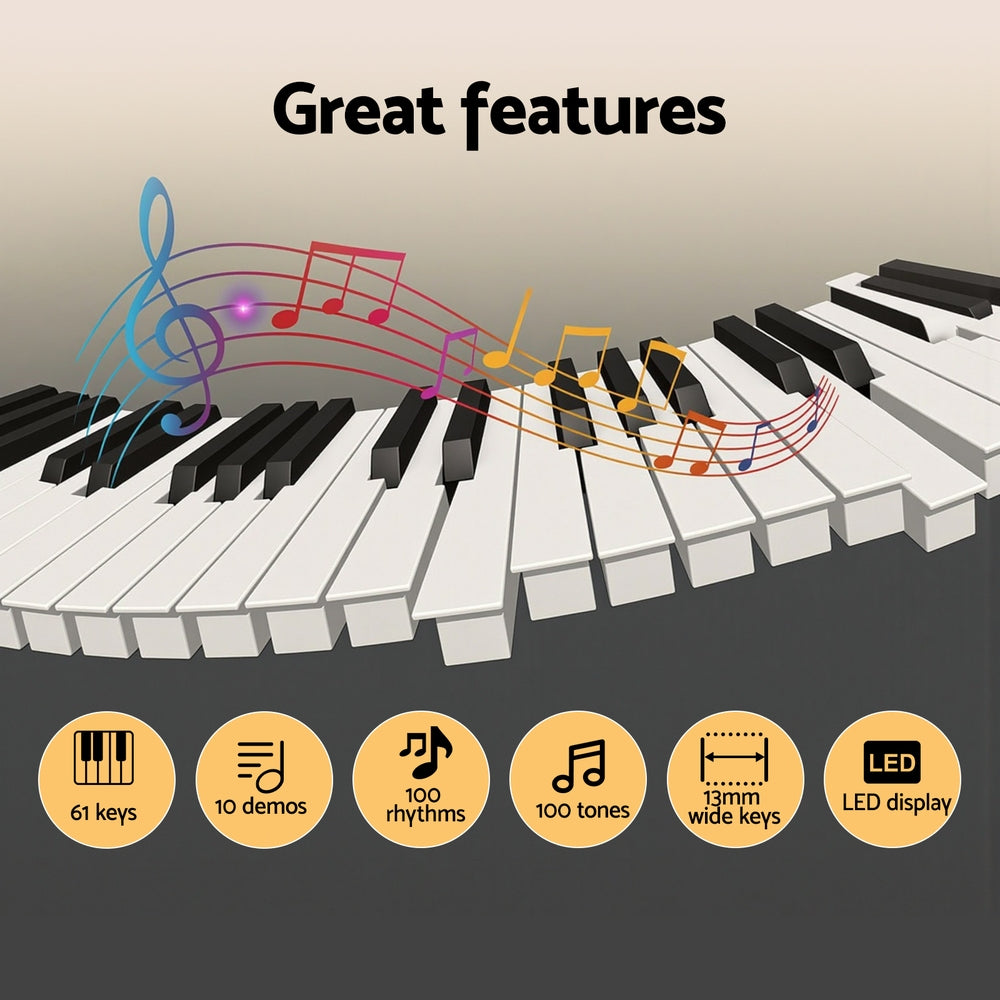 Alpha 61-Key Digital Piano Keyboard with Microphone - Black
