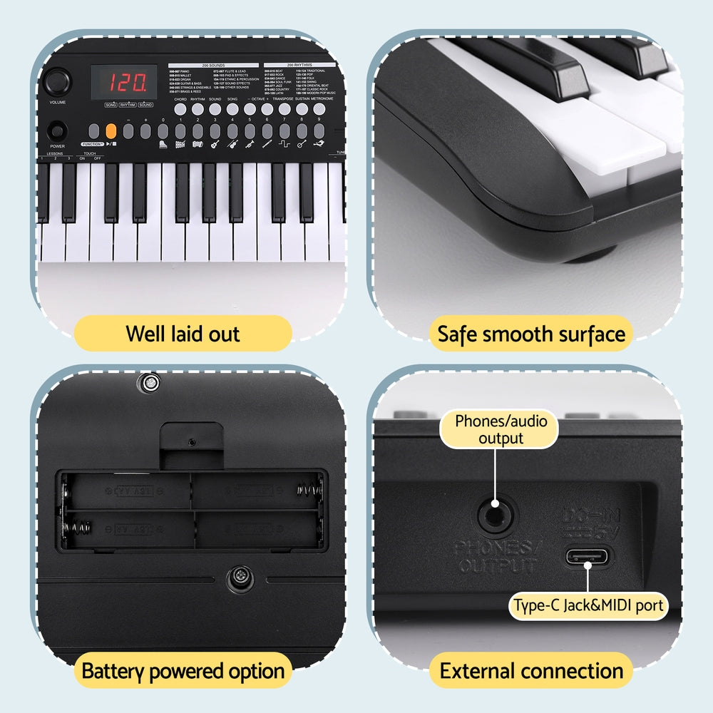 Alpha 37-Key Digital Piano Keyboard, Touch Function, 255 Tones, Black - SuperSaverAU - view 6
