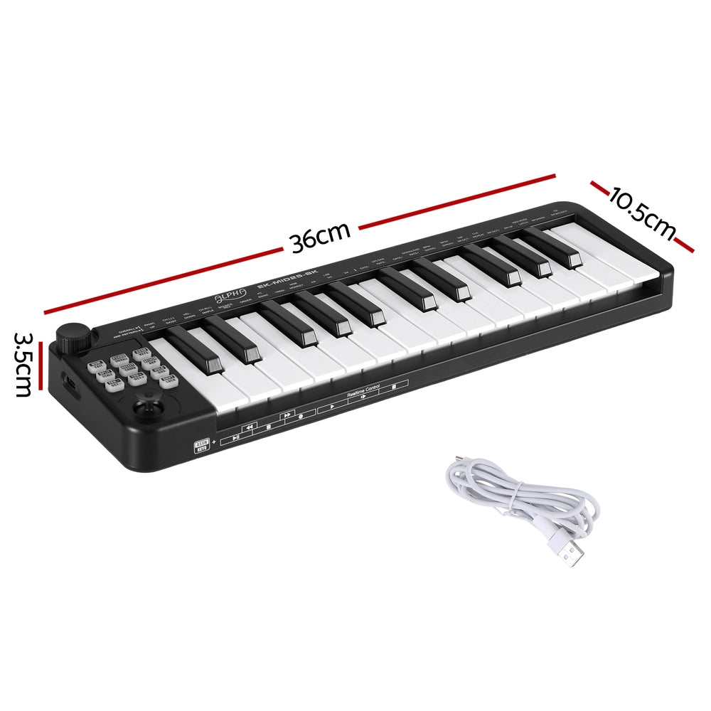 Alpha 25-Key MIDI Keyboard Controller USB Portable - Black