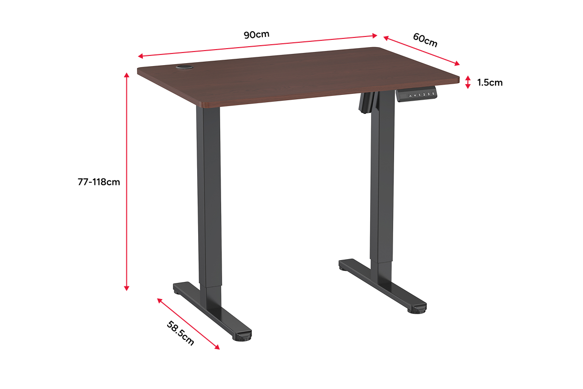 Ergolux Electric Standing Desk 90 x 60cm (Walnut/Black)