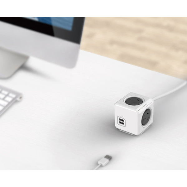 Allocacoc PowerCube Extended USB Powerboard 4-Outlets 2 USB Ports Grey-White 1.5m - SuperSaverAU - view 4