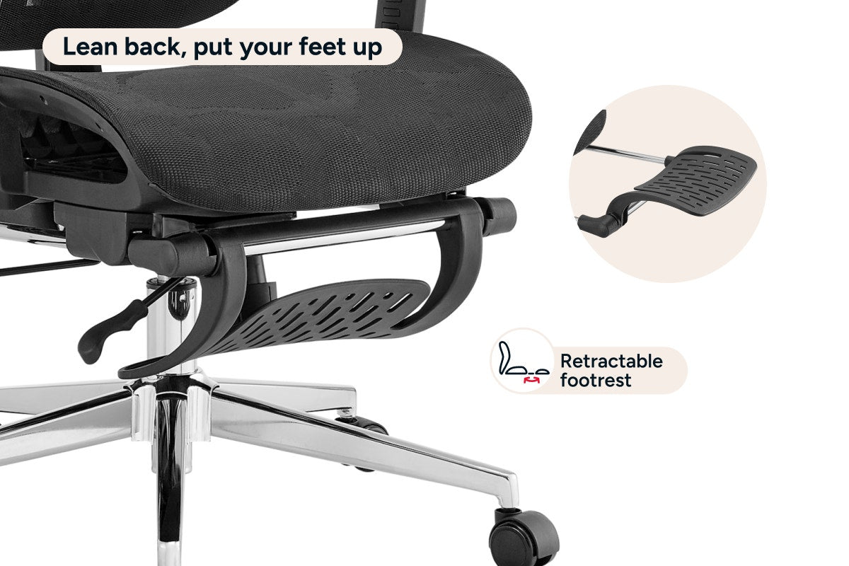Ergolux Plus Ergonomic Mesh Office Chair with Footrest (Black)