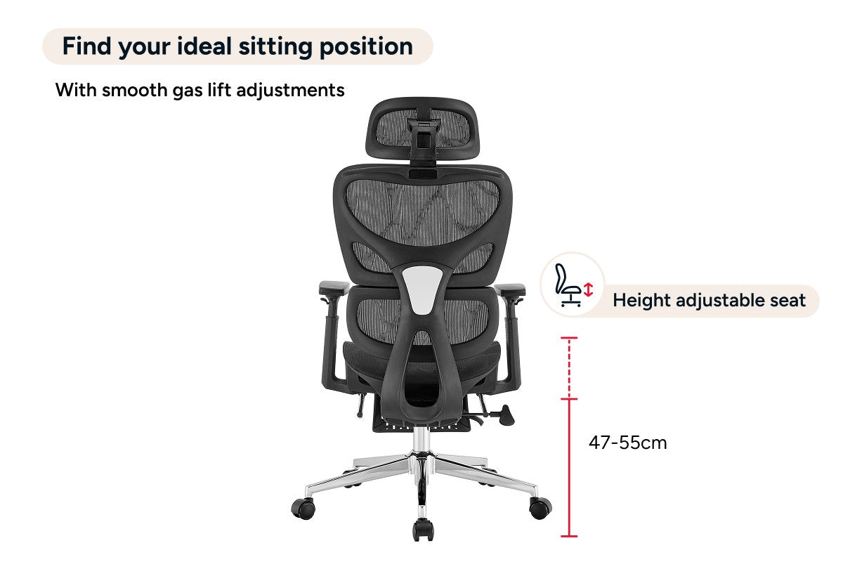 Ergolux Plus Ergonomic Mesh Office Chair with Footrest (Black)