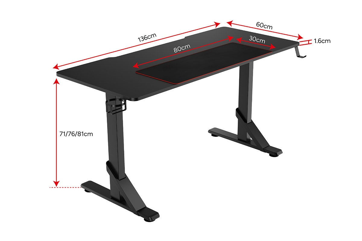 Ergolux Heavy Duty Height Adjustable Desk 136cm x 60cm (Black)