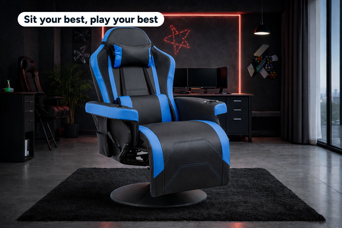 Ergolux Hotshot Recliner Gaming Office Chair (Black/Blue)