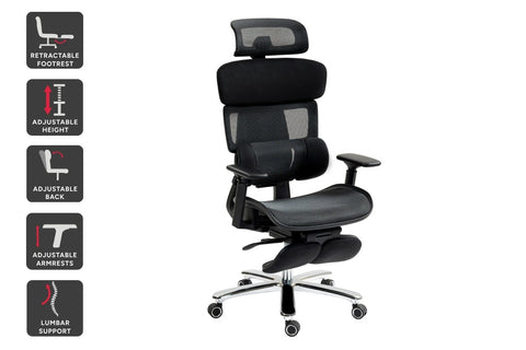 Ergolux Pro Max Ergonomic Mesh Office Chair with Footrest (Black)