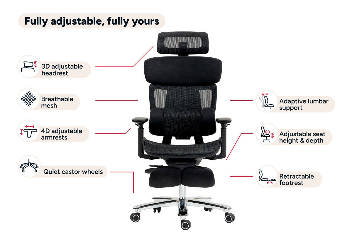 Ergolux Pro Max Ergonomic Mesh Office Chair with Footrest (Black)