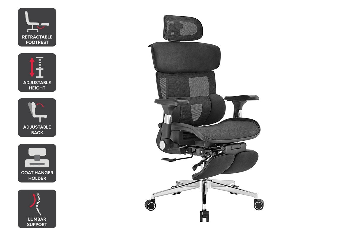 Ergolux Pro Max Ergonomic Mesh Office Chair with Footrest (Black)