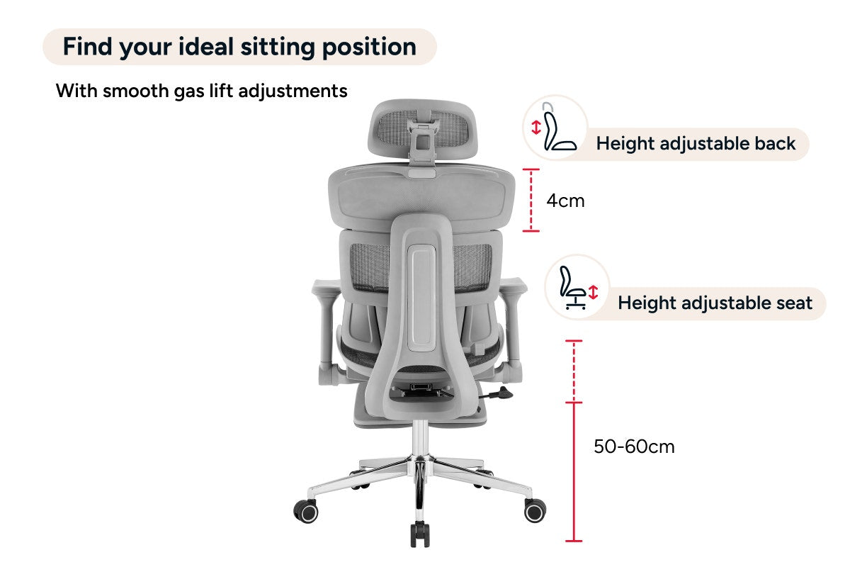 Ergolux Pro Max Ergonomic Mesh Office Chair with Footrest (Grey)