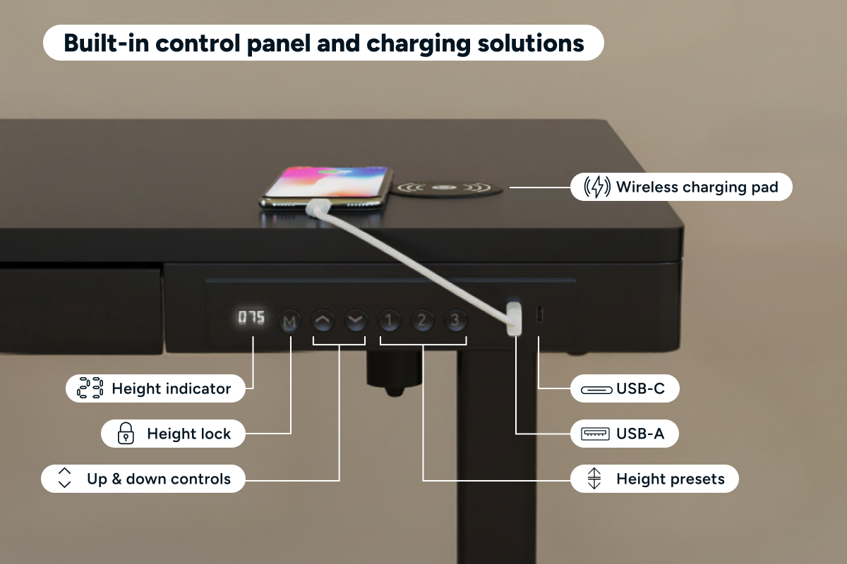 Ergolux Electric Standing Desk with Drawer 120 x 60cm (Black/Black)