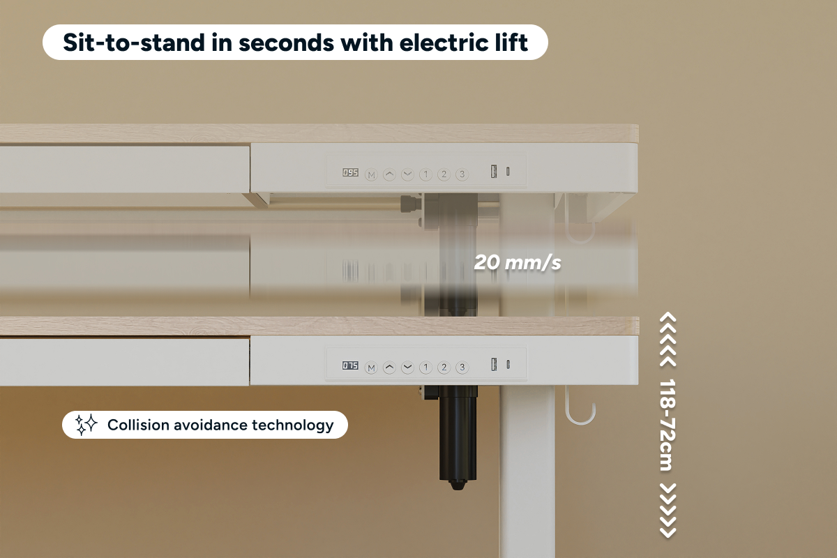 Ergolux Electric Standing Desk with Drawer 120 x 60cm (Oak/White)