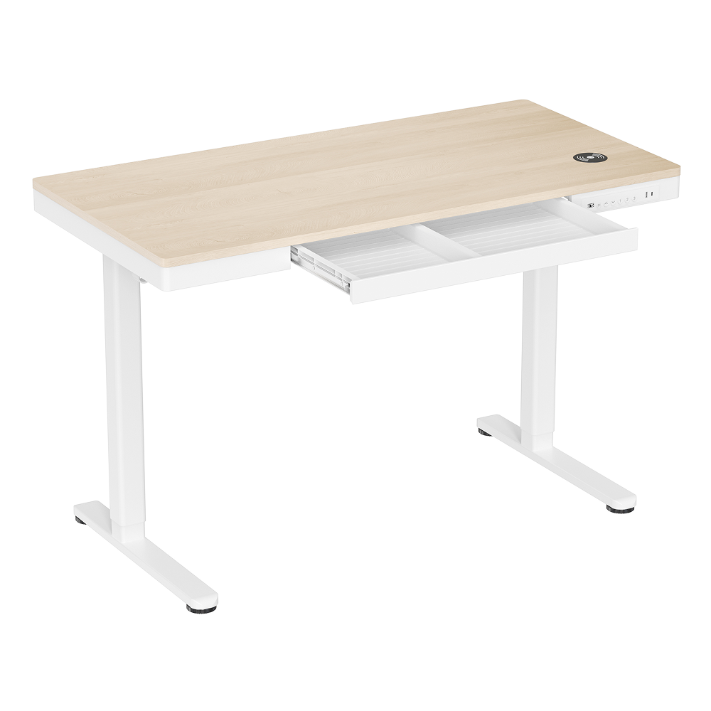 Ergolux Electric Standing Desk with Drawer 120 x 60cm (Oak/White)