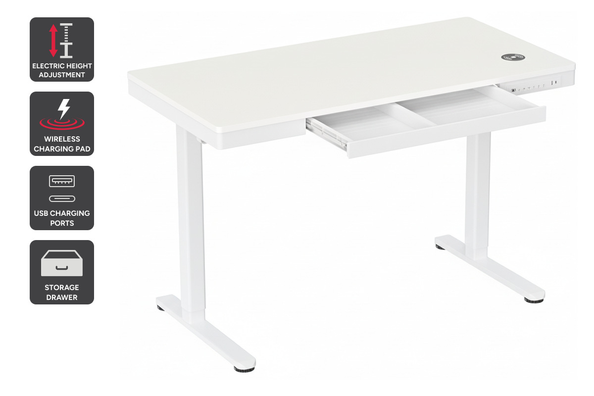 Ergolux Electric Standing Desk with Drawer 120 x 60cm (White/White)